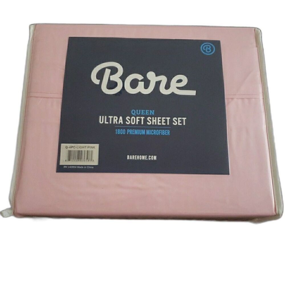 Bare Home Sheet Set Queen 4 Piece Light Pink 1800 Premium Microfiber Bedding